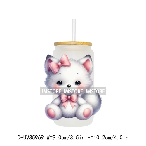 Coquette Bow Cute Animals UV DTF Transfer Stickers Decals Ready To Apply Waterproof Print For 16OZ Libbey Glass Can Cups Tumbler