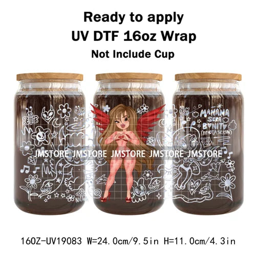 Trendy Girls Coffee Cartoon Bears 16OZ UV DTF Cup Wraps Ready To Apply Waterproof Transfer Stickers For Libbey Glass Can Tumbler