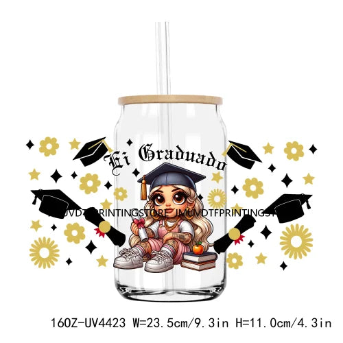 Chicano Graduation 2024 UV DTF Sticker For 16OZ Libbey Glass Cup Can Senior Girls Wrap Transfer Sticker Custom Labels DIY Logo