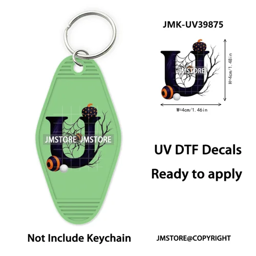 Halloween Pumpkin Alphabet Letters UV DTF Motel Keychain Decal Ready To Ship Durable Transfer Stickers Prints For Hotel Keychain