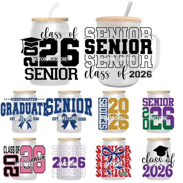 Graduation Crew 2026 Senior UV DTF Transfer Stickers Decals Ready To Apply Good Quality Prints For Libbey Cold Cup Mug Bottle