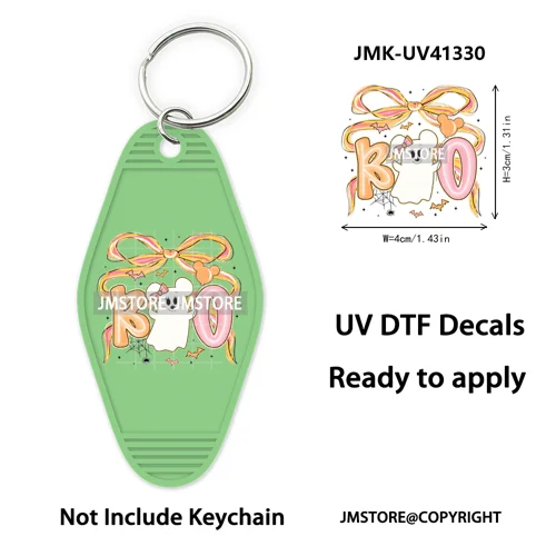 Cartoon Bear Pumpkin Fall Autumn Halloween UV DTF Motel Keychain Wraps Ready To Apply Custom High Quality Hotel Keychain Decals
