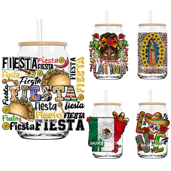 Mexican Lady With Sunflowers UV DTF Transfers Stickers Decals For Libbey Cold Cups Mugs Tumbler Waterproof DIY Logo Love Fiesta