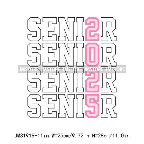 New High School Pink Senior 2025 Grad Squad 2k25 Senior Year Coquette Iron On DTF Transfers Stickers Ready To Press For Hoodies