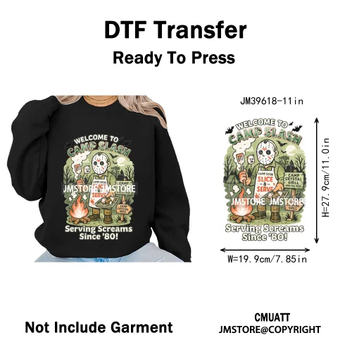Scary Cartoon Halloween Horror Movies Trick Or Treat Logo Iron on DTF Washable Transfer Sticker Ready to Press for T-shirts Bags
