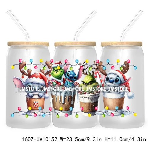 Christmas Coffee Cups Green Guy 16OZ UV Cup Wrap DTF Transfer Stickers For Libbey Glass Can Cup Tumbler Waterproof Label Cartoon