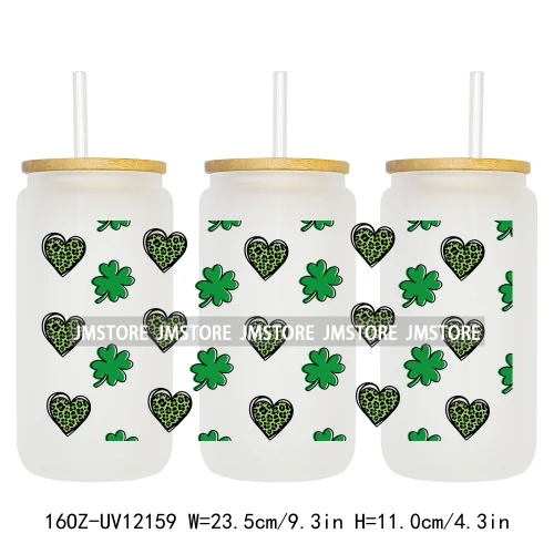 Coquette St Patrick's Day Lucky Shamrock 16OZ UV Cup Wrap DTF Transfer Stickers For Libbey Glass Can Cups Tumbler Custom Prints