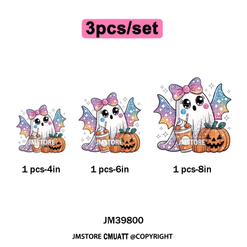 Spooky Coffee Lover Halloween Coquette Pumpkins Witches Ghost Iron on DTF Washable Transfers Stickers Ready to Press for Clothes