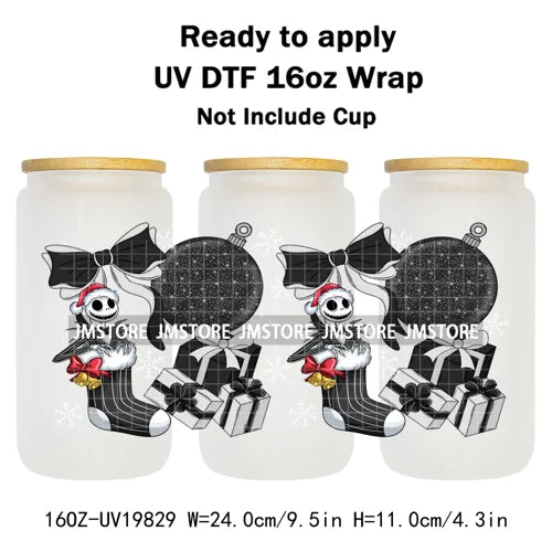Horror Xmas Ghouls Characters NBC 16OZ UV DTF Cup Wraps Ready To Apply Durable Transfer Stickers For Libbey Glass Can Christmas
