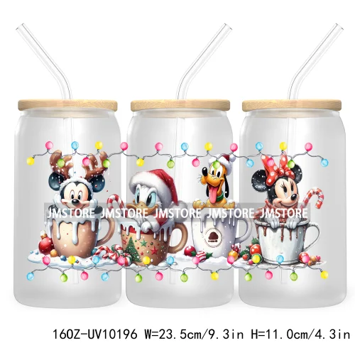 Christmas Lights Cartoon Coffee Cups 16OZ UV DTF Cup Wrap Transfer Stickers Custom Labels Waterproof Logo For Libbey Glass Can