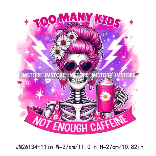 Colorful Coffee Skull Mom Life Boujee Sarcastic Good Moms Say Bad Words DTF Iron On Transfer Stickers Ready To Press For Clothes