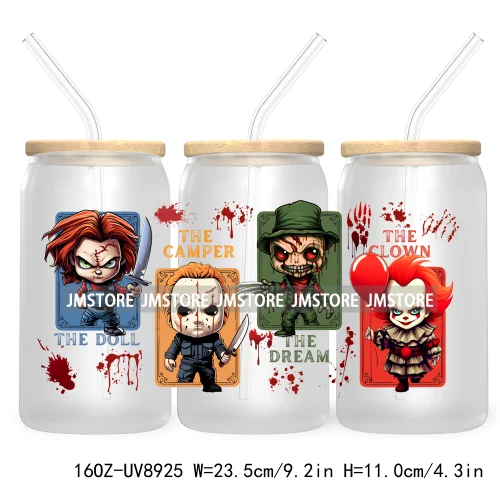 Fall Halloween Cartoon Friends 16OZ UV DTF Cup Wrap Transfer Stickers Custom Labels Durable Waterproof Logo For Libbey Glass Can