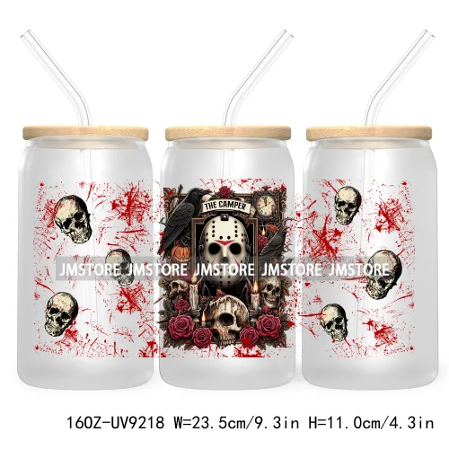 Horror Characters 16OZ UV Cup Wrap DTF Transfer Stickers For Libbey Glass Can Cups Tumbler Waterproof Labels Halloween Skull