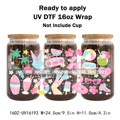 Books Coffee Coquette Fruits Girly 16OZ UV DTF Cup Wrap Ready To Apply Waterproof Transfer Stickers For Libbey Glass Can Tumbler