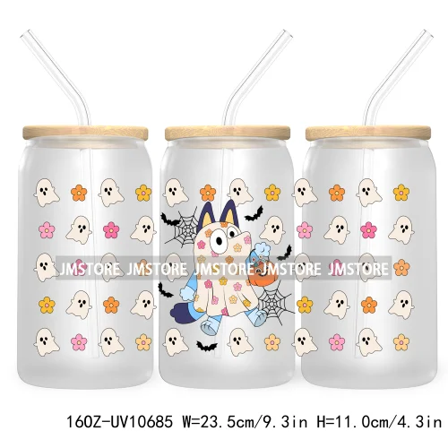 Fall Pumpkin Halloween Season 16OZ UV Cup Wrap DTF Transfer Stickers For Libbey Glass Can Cups Tumbler Cute Cartoon Mouse Ghost