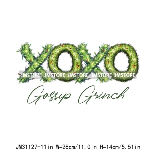 Winter Basics Tis The Season XOXO Gossip Green Merry Christmas Santa Book Iron On DTF Transfer Sticker Ready To Press For Shirts