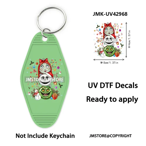 Cartoon Friends Christmas Holiday UV DTF Keychain Wraps Ready To Apply Waterproof High Quality Decals For Hotel Motel Keychain