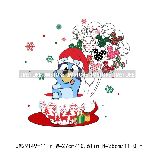 Cute Cartoon Blue Dog Family Character Merry Christmas Vibes Decals Iron On DTF Transfers Stickers Ready To Press For Sweatshirt