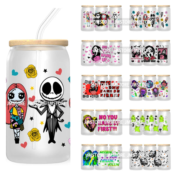 Spooky Halloween Cartoon Characters 16OZ UV DTF Cup Wrap Transfers Stickers For Libbey Glass Can Cups Tumbler Waterproof Labels