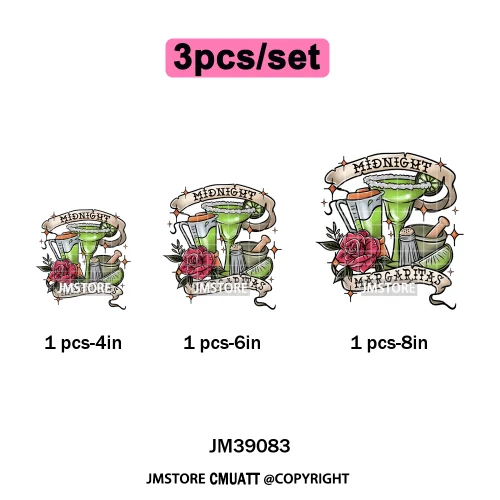 Trendy Margaritas Scary Movie Halloween Monsters Season Iron on DTF Washable Heat Transfers Stickers Ready to Press for Hoodies