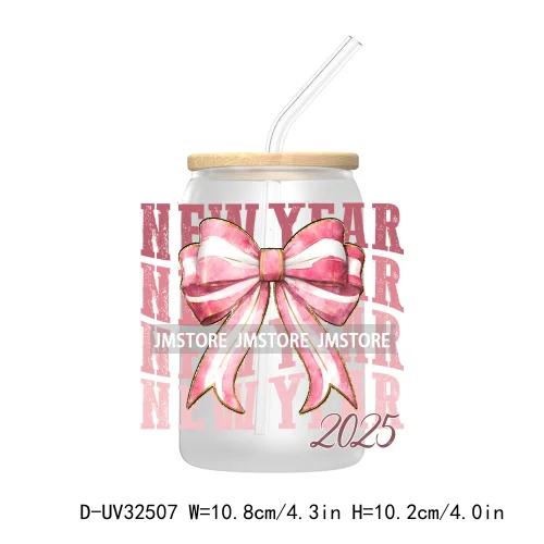 Trendy Pink Coquette New Year 2025 Disco Ball Retro Holidays UV DTF Transfer Stickers Decals For Libbey Cold Cups Mugs Tumbler