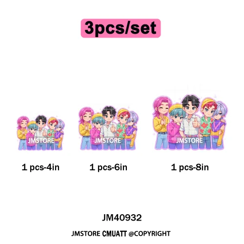 Cartoon Girl Dinner Kpop Merch Idol Band Group Music Movie Iron on DTF Washable Transfers Stickers Ready to Press for Textile