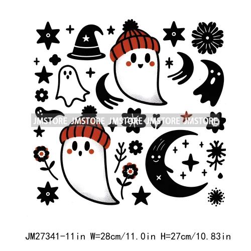 Cute Flower Ghost Bat Hey Boo Double Trouble Spooky Halloween Designs DTF Iron On Transfer Stickers Ready To Press For Clothing