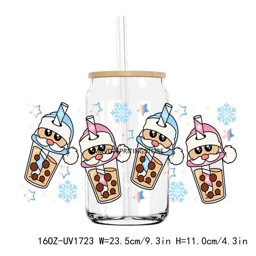 Christmas Santa's Cup 16OZ UV DTF Cup Wrap Transfers Stickers Custom Labels DIY Durable Waterproof Logo For Libbey Glass Can