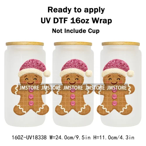 Faux Yarn Christmas Characters UV DTF Cup Wrap Ready To Apply Transfer Stickers Durable 16OZ Tumbler Wraps For Libbey Glass Can