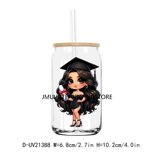 Chibi Latina Graduation Diploma UV DTF Transfer Stickers Decals For Libbey Cold Cups Mug Tumbler Waterproof DIY Logo Senior 2024