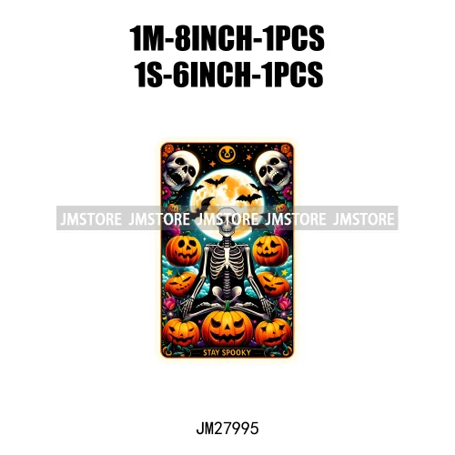 Spooky Halloween Tarot Card Pumpkin Skeleton Ghost Flower Iron On DTF Transfers Stickers Ready To Press For Sweatshirt Bags