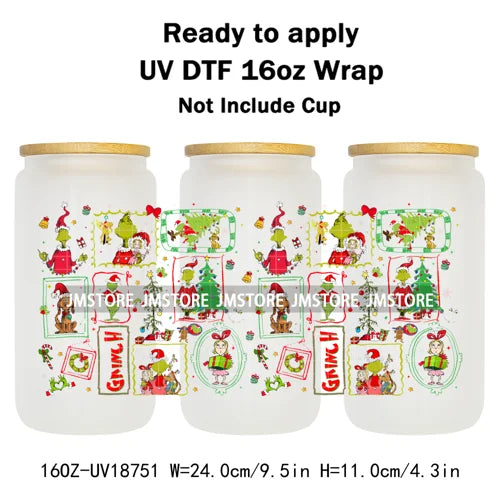 Christmas Crew Cartoon Characters Gingerbread UV DTF Stickers Ready To Apply Cup Wrap Custom Logo DIY Craft For Libbey Can Glass