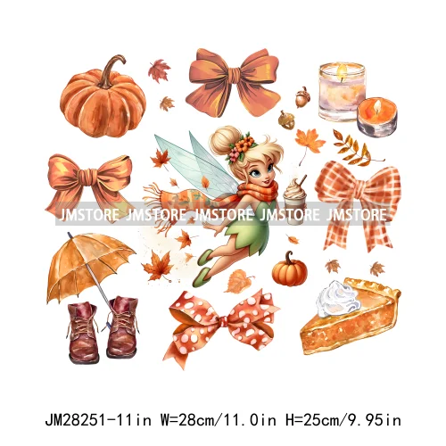 Cartoon Princess Cute Animal Coquette Fall Season Autumn Pumpkin Spice Iron On DTF Transfers Stickers Ready To Press For Clothes