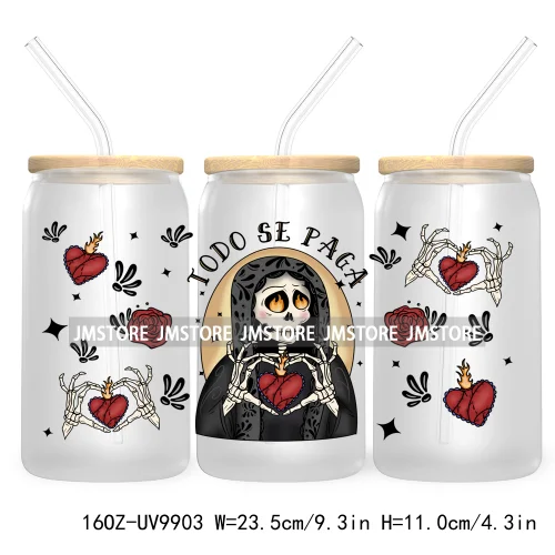 New Mexican Sugar Skull Girl UV DTF Sticker For 16OZ Libbey Glass Cup Can Wrap Transfer Stickers Custom Labels Day Of The Dead