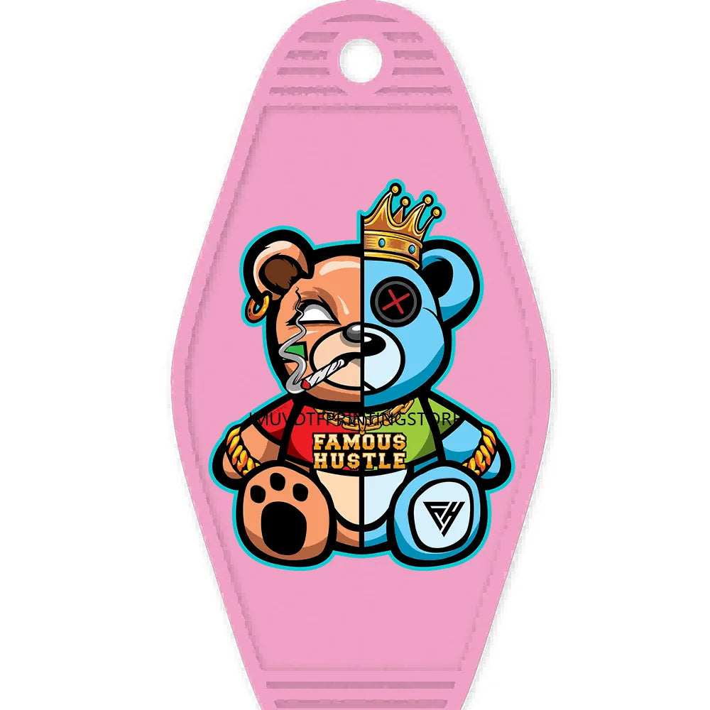 Focus On The Hustle Bear High Quality WaterProof UV DTF Sticker For Motel Hotel Keychain More Money Less Friends