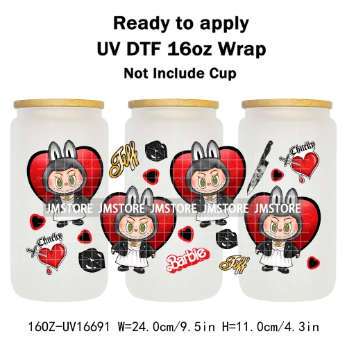 Laboo Cartoon Horror Halloween Characters 16OZ UV DTF Cup Wraps Ready To Apply Waterproof Transfer Stickers For Libbey Glass Can