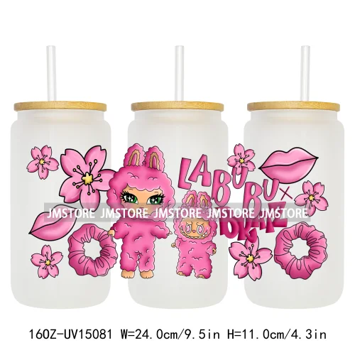 Trendy Coquette Bow Cartoon Doll Monsters 16OZ UV DTF Cup Wraps Ready To Apply Waterproof Transfer Stickers For Libbey Glass Can