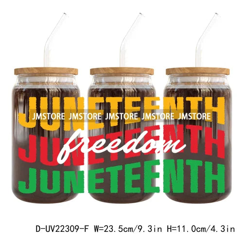 Celebrate 1865 Juneteenth Freedom UV DTF Sticker For 16OZ Libbey Glass Cup Can Wrap Transfer Stickers Custom Labels DIY Logo