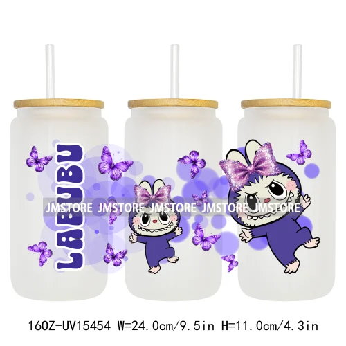 Coloful Cartoon Monsters Butterfly UV DTF Cup Wraps Ready To Apply Waterproof Transfer Stickers For 16OZ Libbey Glass Can Mugs