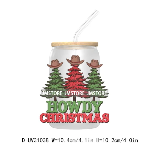 Retro Western Christmas Cowgirl Howdy Santa UV Sticker Decals For Libbey Cold Cups Mugs Tumbler Transfer Stickers Xmas Season