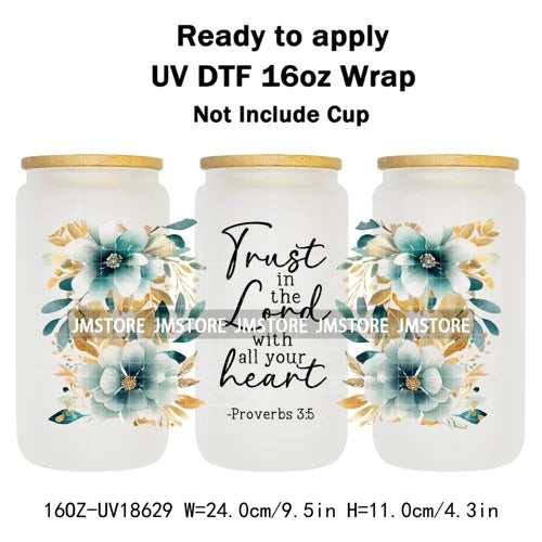 Floral Christian Jesus Bible Verse UV DTF Cup Wrap Ready To Apply Transfer Stickers Waterproof Wraps For 16OZ  Libbey Glass Can