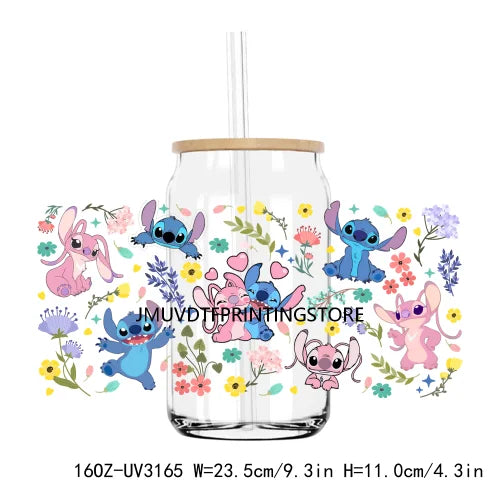 Cute Easter Bunny Cartoon UV DTF Sticker For 16OZ Libbey Glass Cup Can Wrap Transfer Sticker Custom Label DIY Logo Spring Flower