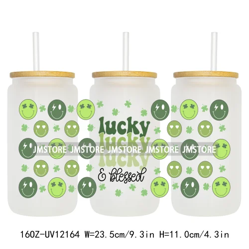 Coquette St Patrick's Day Lucky Shamrock 16OZ UV Cup Wrap DTF Transfer Stickers For Libbey Glass Can Cups Tumbler Custom Prints