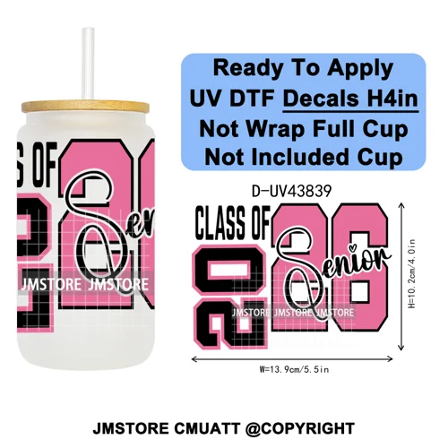 Graduation Crew 2026 Senior UV DTF Transfer Stickers Decals Ready To Apply Good Quality Prints For Libbey Cold Cup Mug Bottle