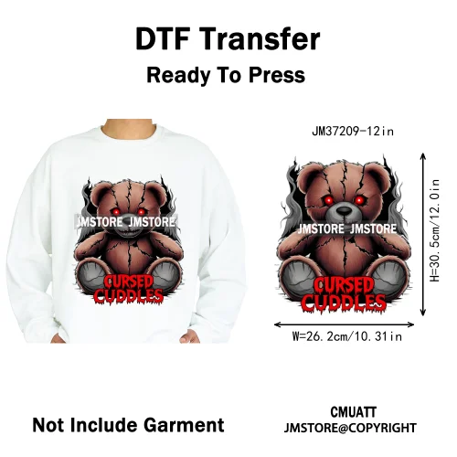 12in Street Snarl Savage Animal King Graffiti Urban Bear Bunny Cat Dog Iron on DTF Transfers Stickers Ready to Press for Clothes
