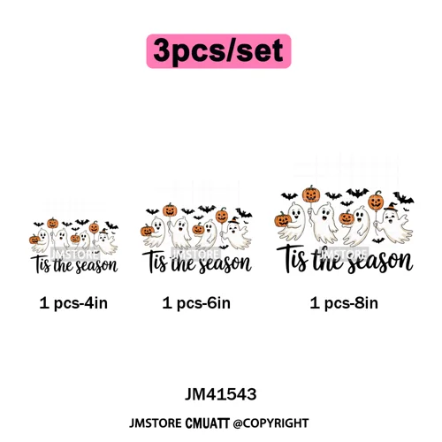 Pumpkin Leopard Spooky Ghost Moo Boo Cow Pet Halloween Bow Iron on DTF Washable Transfers Stickers Ready to Press for T-shirts