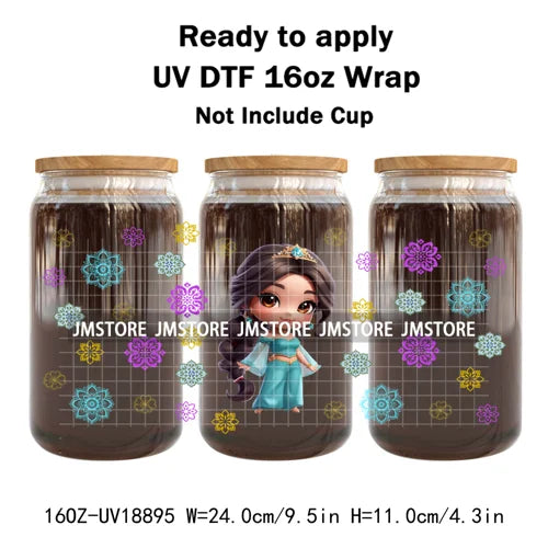 Baby Princess Cartoon Flowers Butterfly 16OZ UV DTF Cup Wraps Ready To Apply Waterproof Transfer Stickers For Libbey Glass Can
