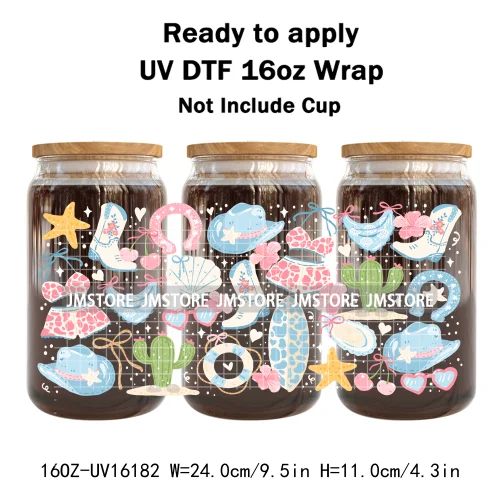 Preppy Lemon Summer Girly Beach Bookish UV DTF Wraps Transfer Sticker Custom Waterproof Logo For 16OZ Libbey Glass Can Tumbler