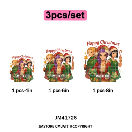 Holly Stars Gifts Happy Kpop Christmas Vibes Winter Holiday Iron on DTF Washable Transfers Stickers Ready to Press for Hoodies