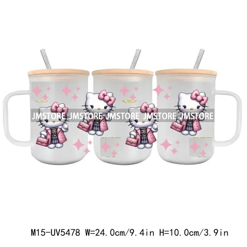 Strawberry Cartoon Hello Cat UV DTF Sticker For 15OZ Mug Libbey Glass Cup Can Wrap Transfer Sticker Custom Labels DIY Logo Cow